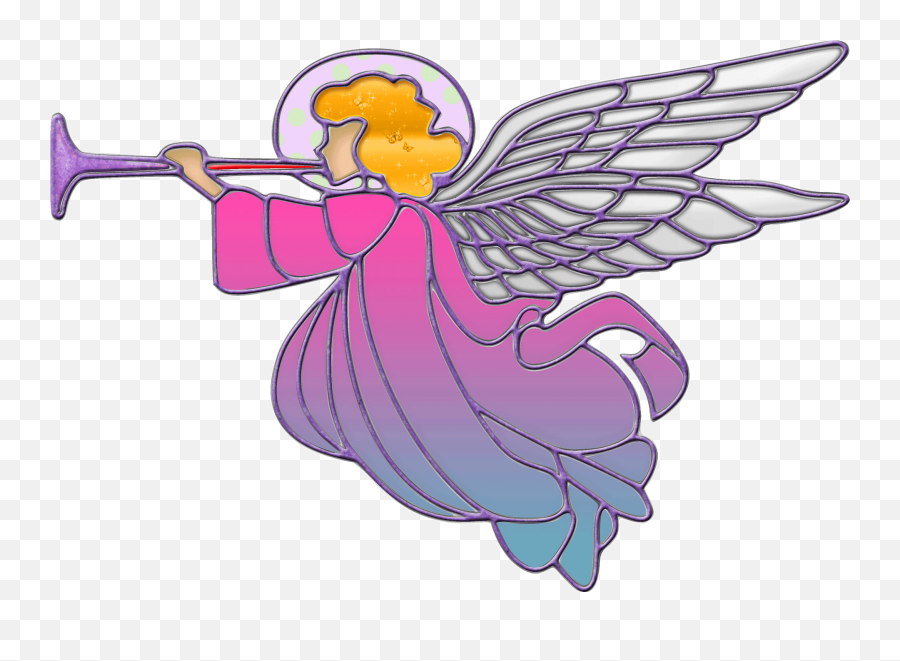 Stained Glass Christmas Angel With Horn - Angel Clipart Christmas Png Emoji,Christmas Music Clipart