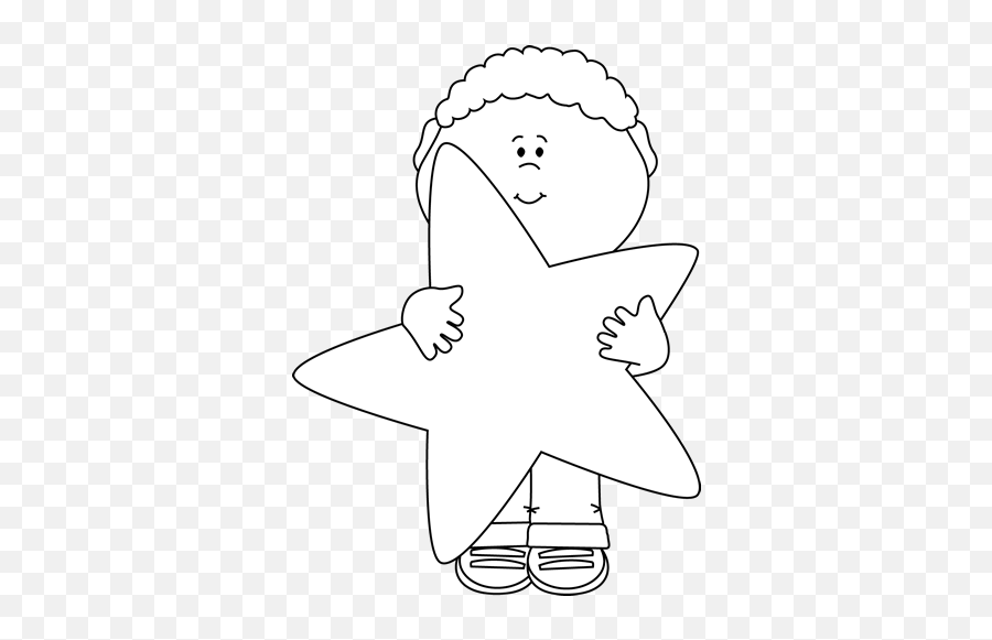Little Boy Holding A Star Clip Art - Little Star Clipart Black And White Emoji,Star Clipart Black And White
