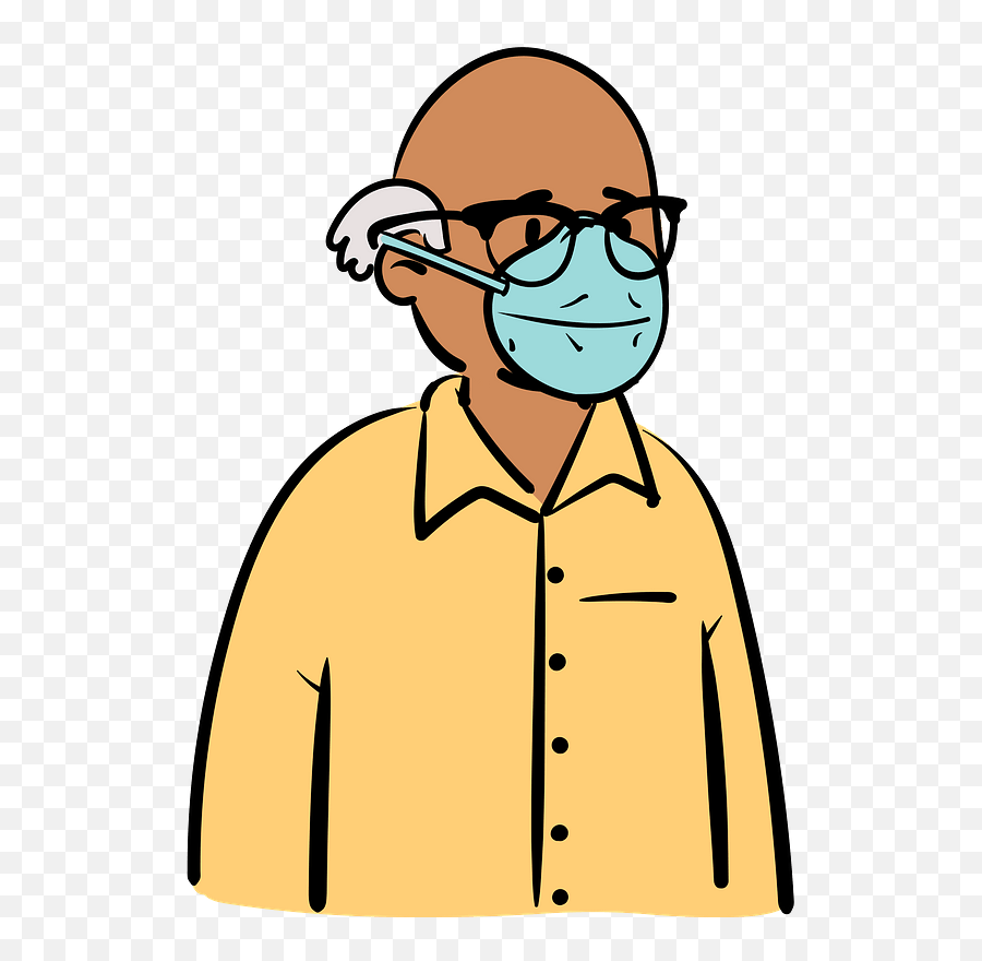 Yellow Shirt Wearing Face Mask Clipart - Old Man With Mask Clipart Emoji,Facemask Clipart
