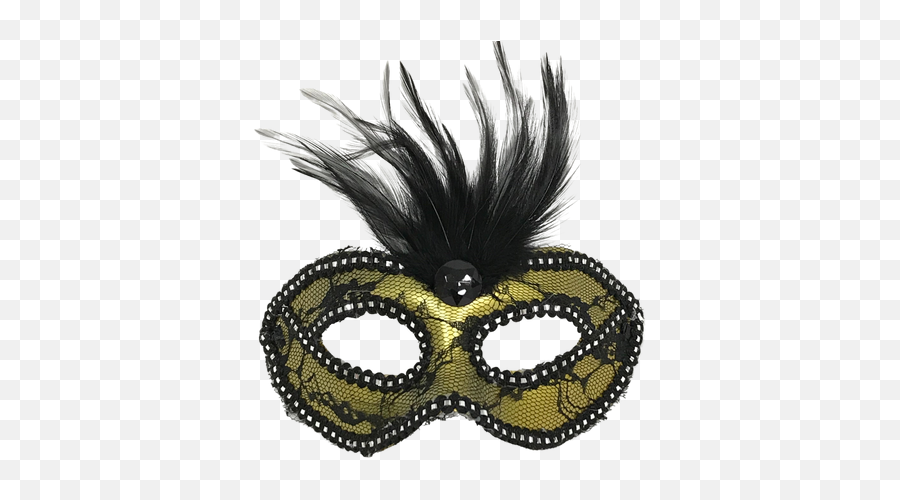 Black And Gold Lace Mask With Feathers With Ribbon Tie Each Emoji,Lace Ribbon Png