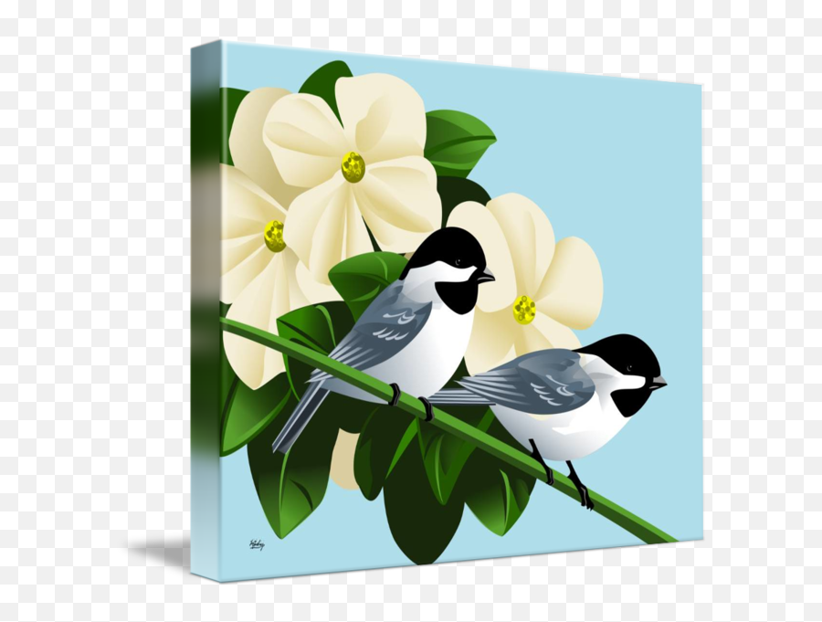 Black Capped Chickadees With Dogwood By Pixel Paint Studio Emoji,Chickadee Clipart