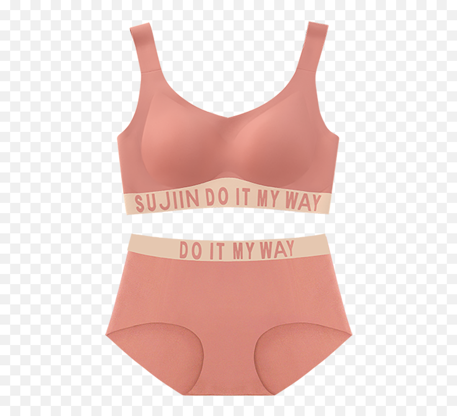 Sujiin Lingerie Set Wireless Sports Bra And Underwear Set Emoji,Pink Logo Panty
