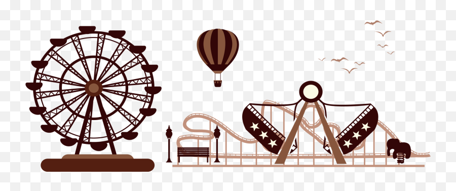Amusement Park Silhouette Ferris Wheel - Amusement Park Hot Air Balloon Emoji,Ferris Wheel Clipart