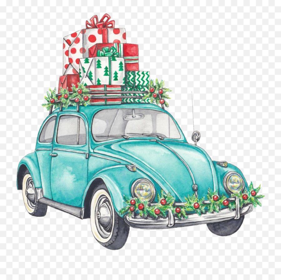 Watercolor Vw Beetle Volkswagen Christmas Presents - Vw Vw Beetle Christmas Emoji,Christmas Presents Clipart