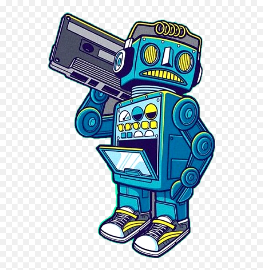Robot Cassette Tape 80s - Robot Stickers Clipart Full Stickers Robot Emoji,Cassette Tape Clipart