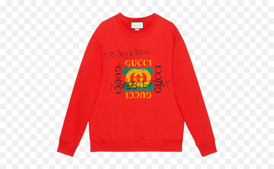 Hilary Duff - Red Felted Cotton Logo Sweatshirt Gucci Long Sleeve Emoji,Cotton Logo