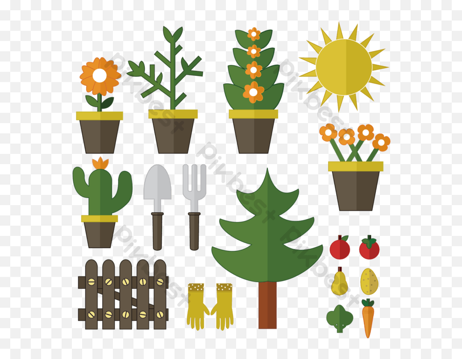 Garden Plants And Tools Vector Picture Png Images Ai Free - Halaman Sa Hardin Drawing Emoji,Gardening Png