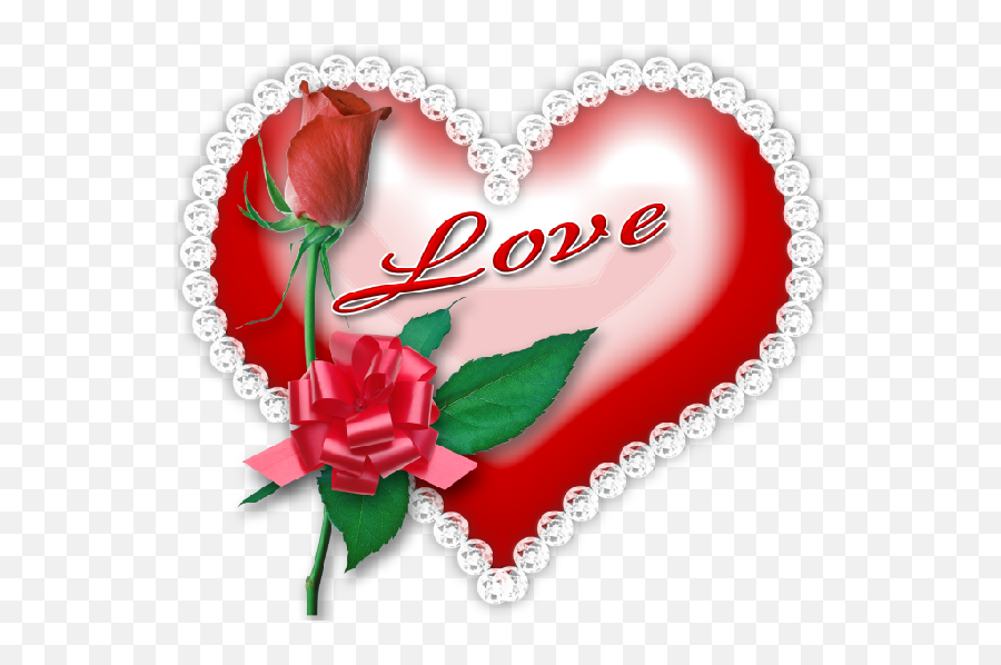 Red Love Heart And Red Rose With Silver Border - Love 2018 Love And Flower In Drawing Emoji,Silver Border Png