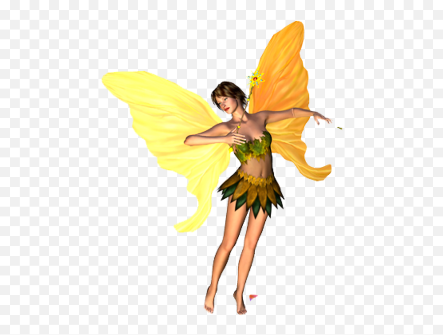 Fantasy Fairy Standing Yellow Wings Facing Right Free - Fairy Emoji,Fairy Wings Clipart