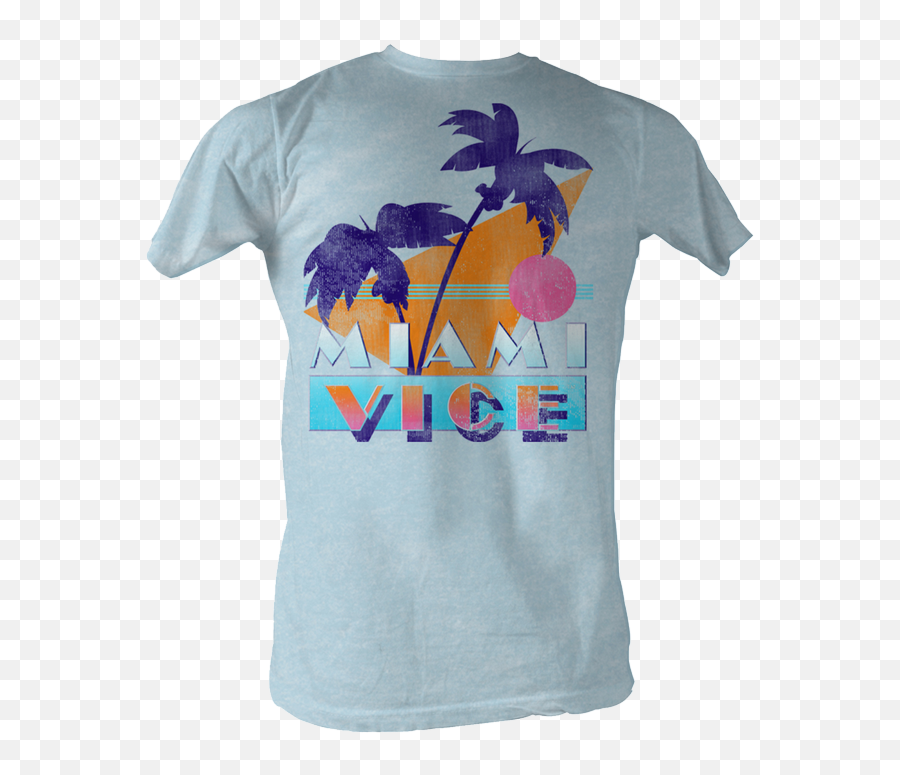 Miami Vice - Palms Logo Retro Powder Blue Male Tshirt Short Sleeve Emoji,Vice Logo