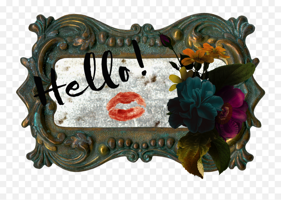 Hello Sultry Lips Dark Coral Rose Peach Gloss With Antique Emoji,Gold Flowers Png