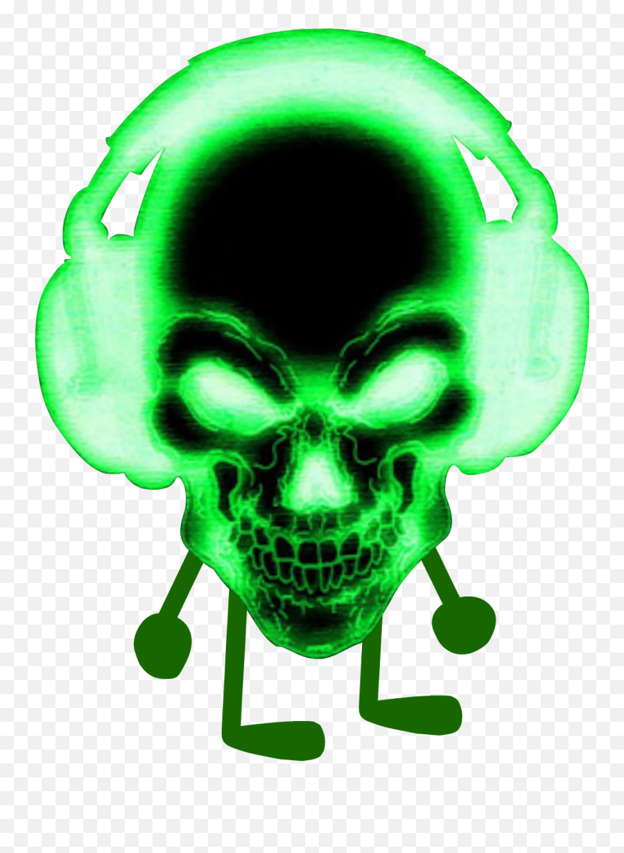 Green Skull With Headphones Clipart - Full Size Clipart Emoji,Skull Trooper Transparent