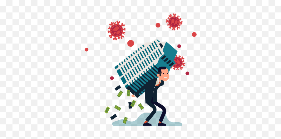 Premium Economic Crisis Caused By Coronavirus With Businessman Struggling To Hold Huge Office Building With Money Falling Illustration Download In Png - Language Emoji,Money Falling Png