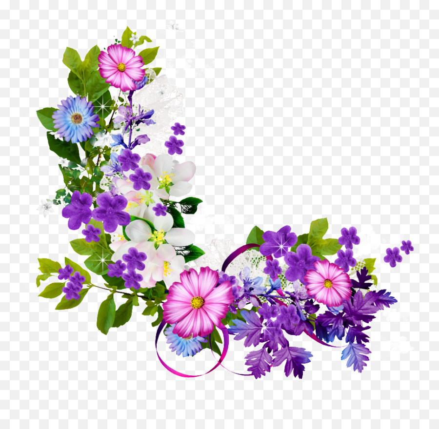 Bouquet Of Purple Flowers Border Png - Purple Border Flower Png Emoji,Flower Border Clipart