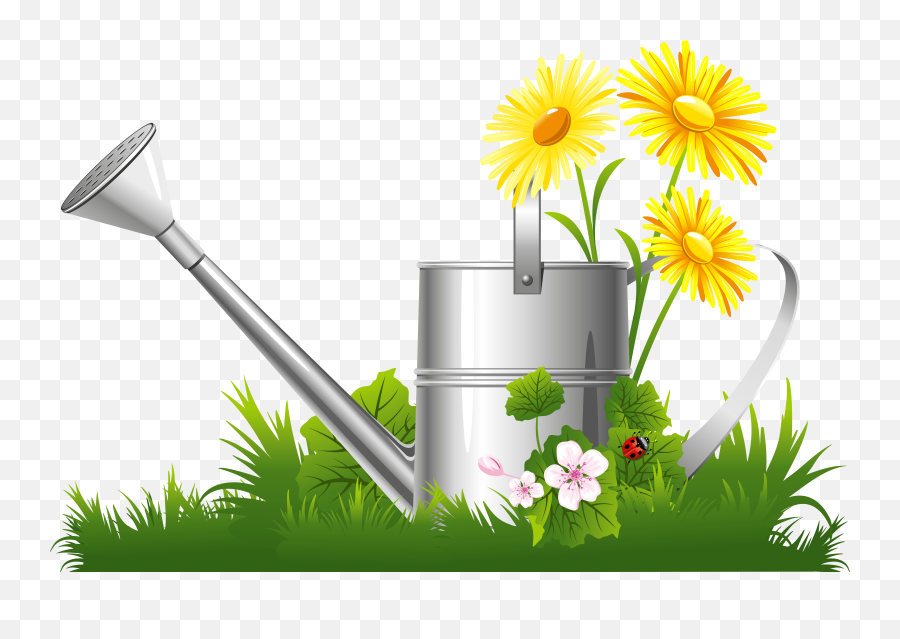 Spring Decoration With Water Can Grass And Flowers - Spring Emoji,Can Clipart