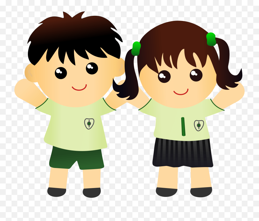 Two Kids Clipart - Uniform School Kids Cartoon Emoji,Kids Clipart
