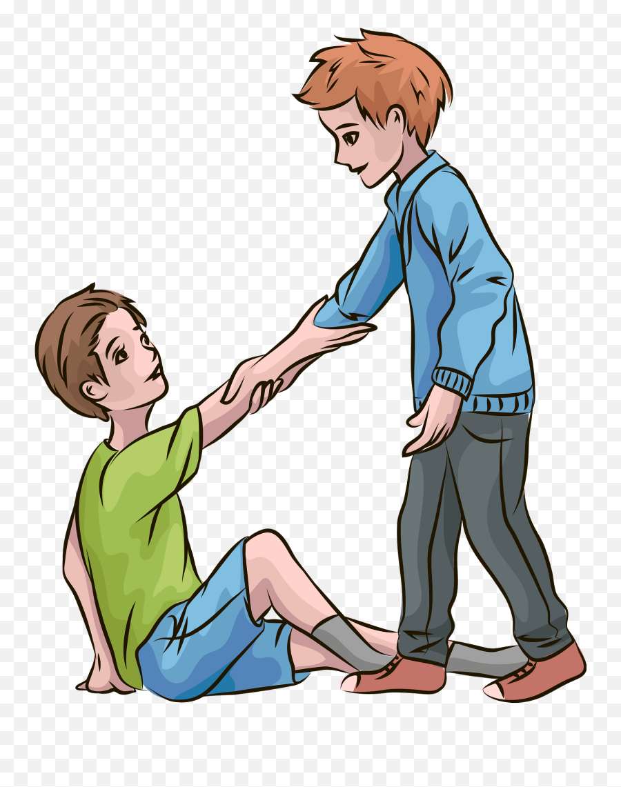 Boy Helping Other Boy To Stand Up - Helping Hand People Helping Others Emoji,Helping Clipart