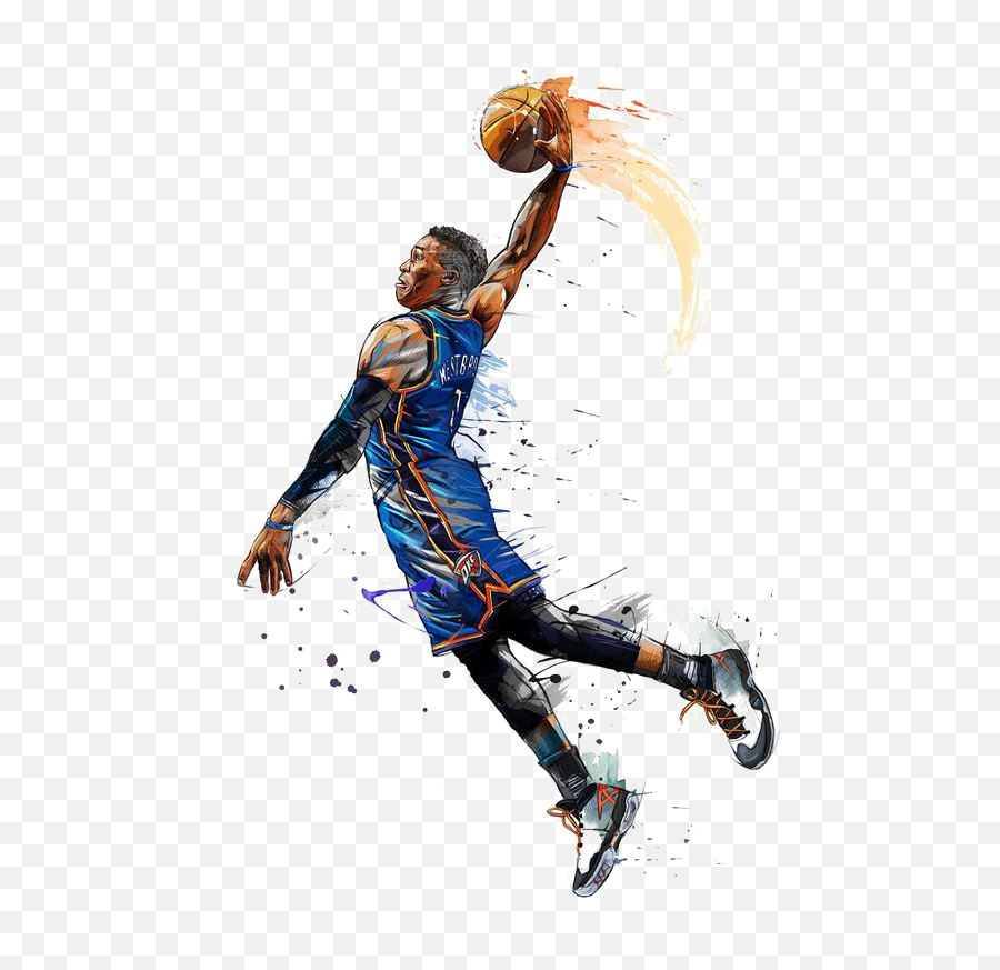 Download City Basketball Player Thunder Oklahoma All - Star Animated Russell Westbrook Dunking Emoji,Thunder Clipart