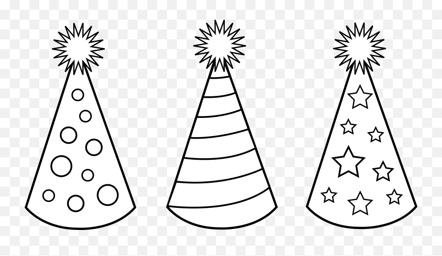 Birthday Party Hats Colorable Line Art With Coloring Pages - Party Hats For Coloring Emoji,Baby Shark Clipart