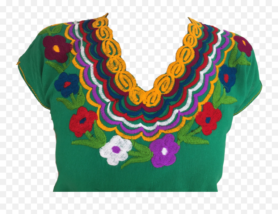 Green Mexican Blouse With Flowers U2013 Casa Fiesta Designs - Transparent Blouse Design Png Emoji,Mexican Flowers Png