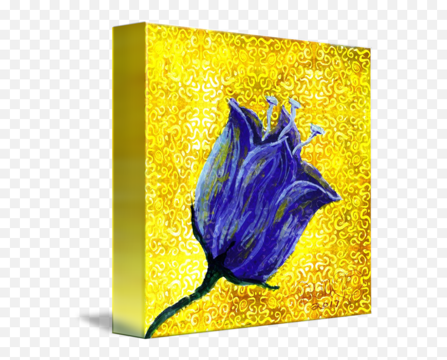 Purple Tulip And Swirly Yellow Background By Dawna Morton Emoji,Yellow Background Png