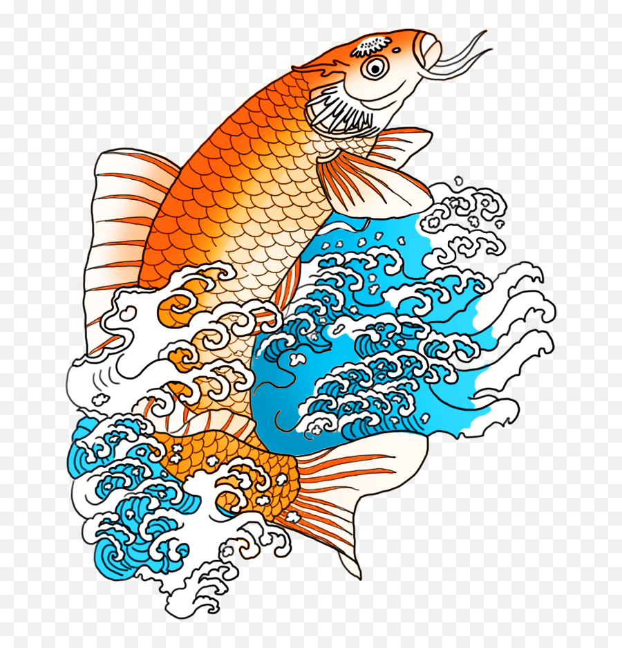 Orange Koi Fish In Waves Koi Fish Drawing Koi Fish Fish - Koi Fish With Waves Drawing Emoji,Waves Clipart Black And White