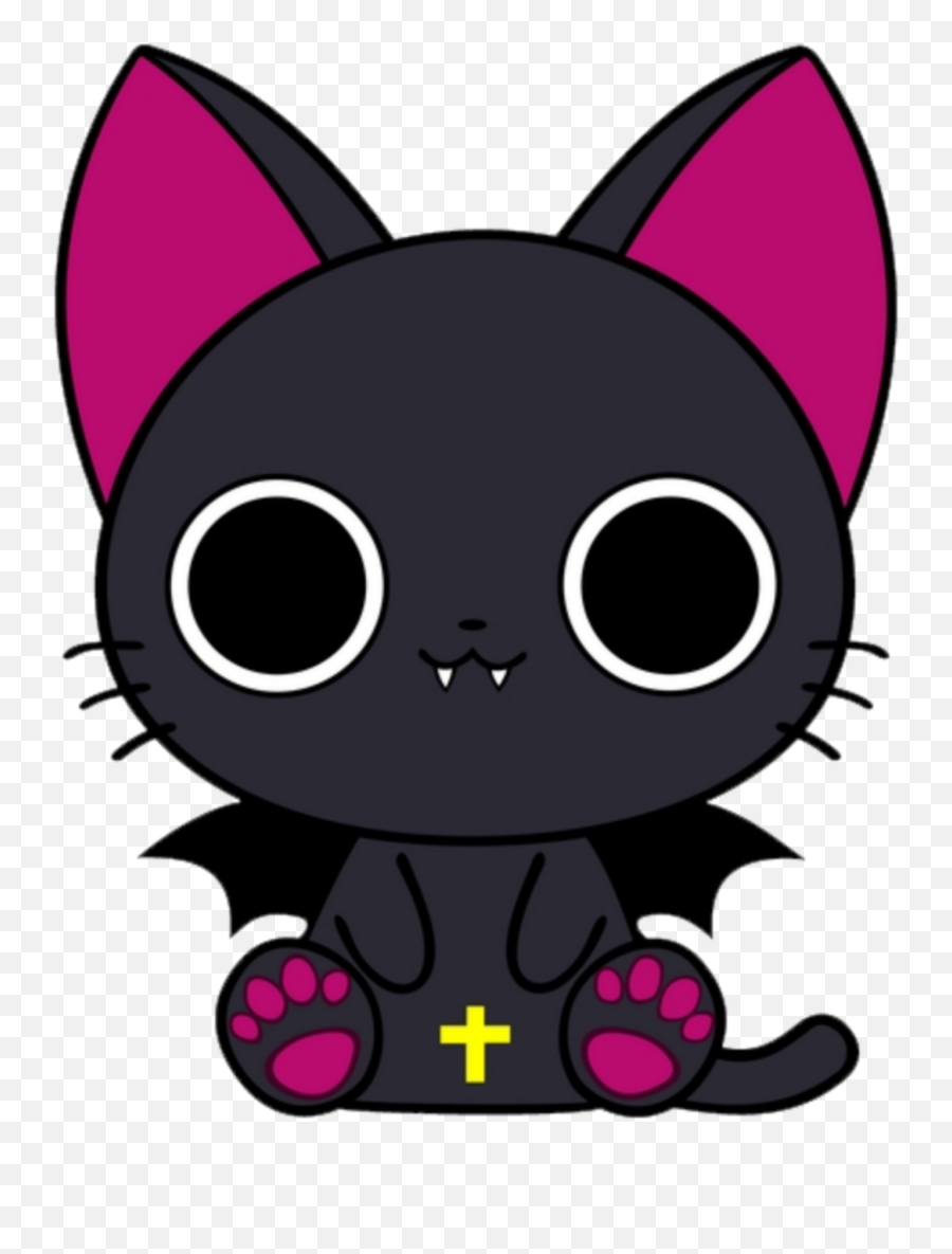 Cat Png Transparent - Sticker Kawaii Black Cat Bat Wings Kawaii Vampire Emoji,Halloween Transparent