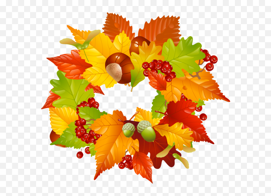 Download Hd Thanksgiving Leaves And - Transparent Fall Wreath Clip Art Emoji,Wreath Clipart