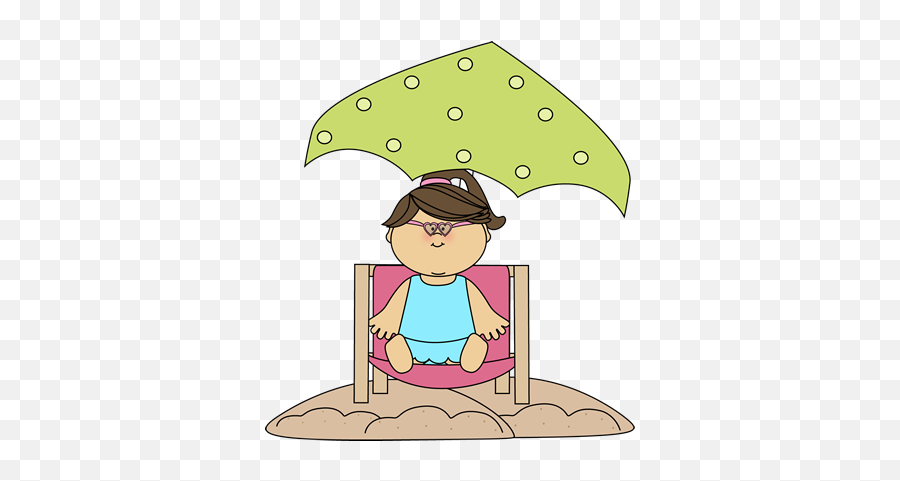 Girl Sitting In A Beach Chair Under An - Girl On Beach Clipart Emoji,Beach Clipart