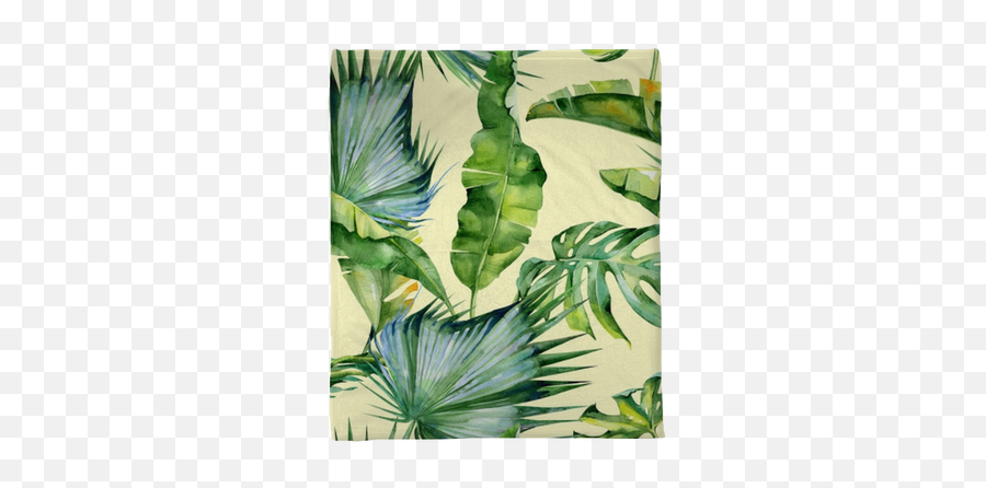 Seamless Watercolor Illustration Of Tropical Leaves Dense Jungle Pattern With Tropic Summertime Motif May Be Used As Background Texture Wrapping - Pink And Green Painting Emoji,Tropical Leaf Png