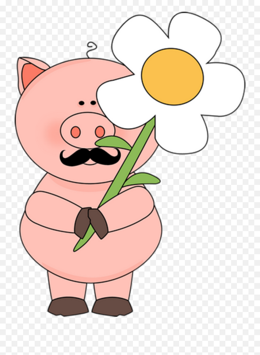 Free Cute Pig Cliparts Download Free - Pig Holding Flower Clipart Emoji,Pig Clipart