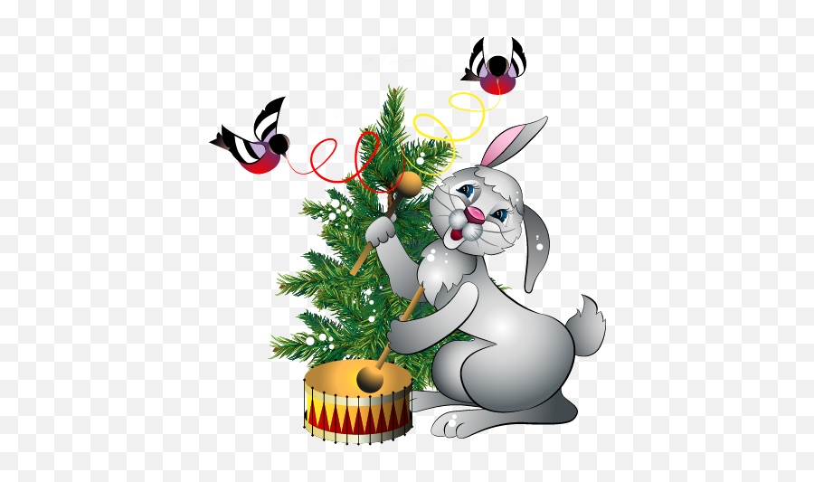 Christmas Bunny With Drum Png Clipart - Christmas Bunny Emoji,Rabbit Transparent Background