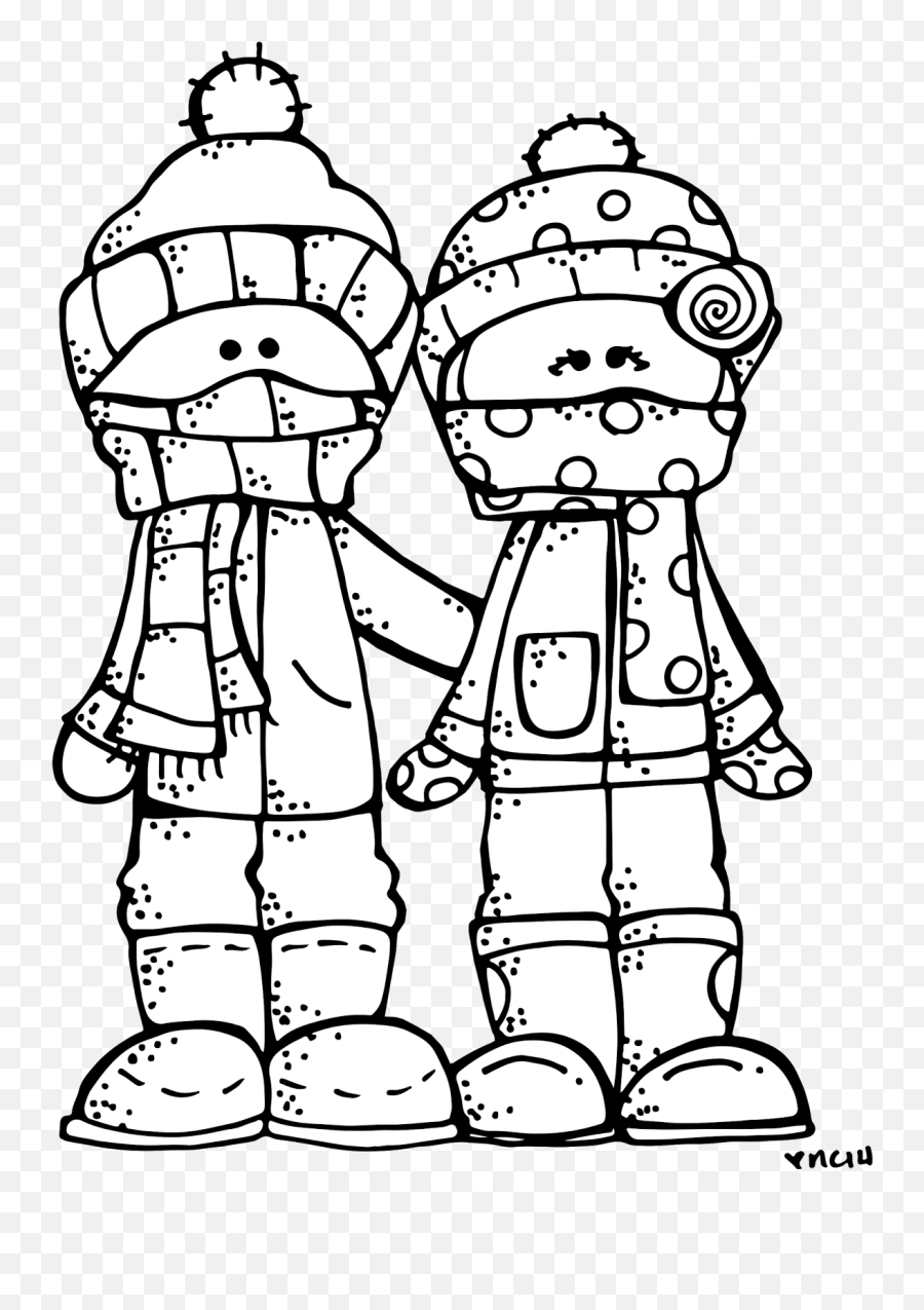 Winter Clipart Black And White - Kids In Winter Clipart Black And White Emoji,Winter Clipart