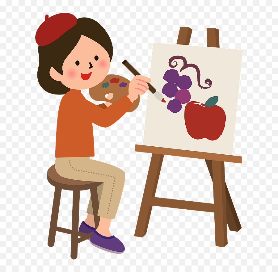 Woman Painting At An Easel Clipart Emoji,Painting Clipart