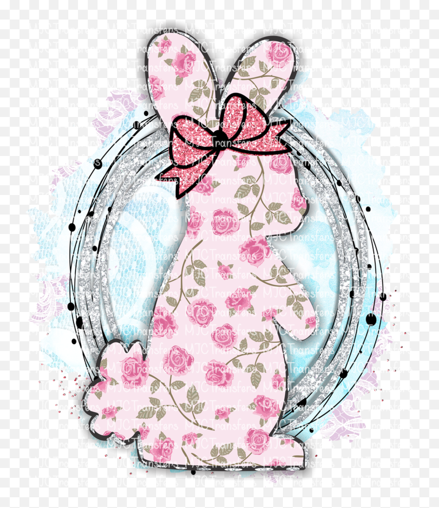 Bunny With Pink Flowers Sublimation Emoji,Pink Flowers Transparent