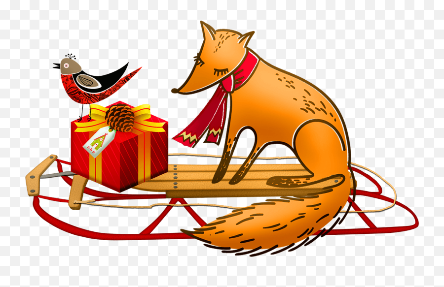 Christmas Fox And Bird On A Sled Clipart Free Download Emoji,Christmas Train Clipart