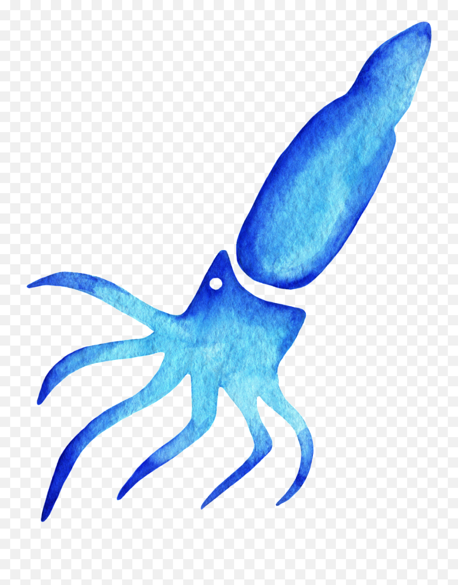 Download Hd Watercolor Squid Clipart - Calamar Dibujo Animado Azul Emoji,Squid Clipart