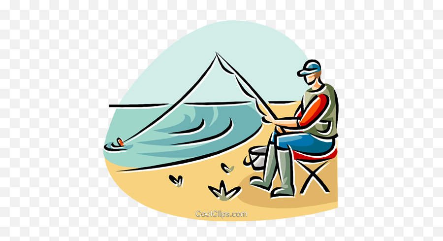 Fisherman Fishing From The Beach - Fishing At The Beach Clipart Emoji,Fisherman Clipart