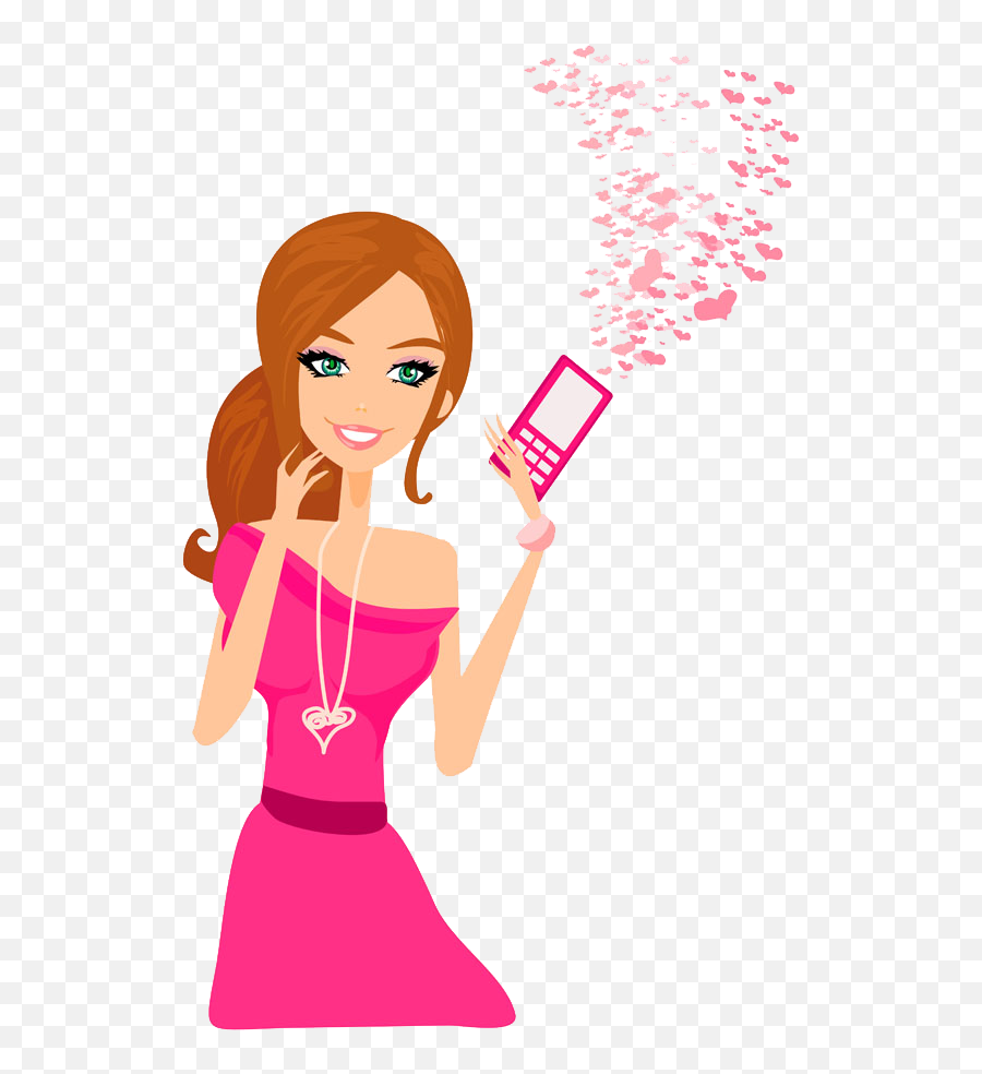 Young Girl Using Mobile Phone Clipart - Mobile Girl Clipart Emoji,Phone Clipart