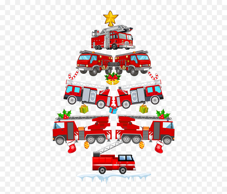 Funny Firefighter Car Christmas Tree Firefighter Gift Onesie Emoji,Red Truck With Christmas Tree Clipart