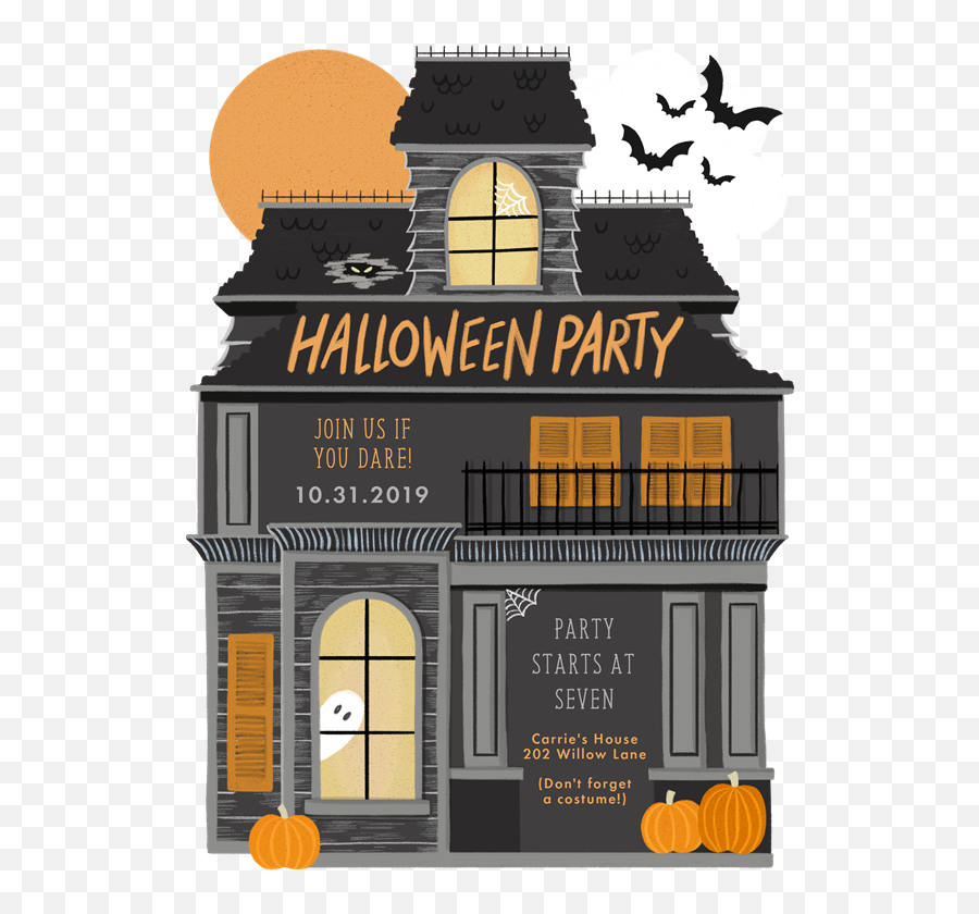 Spooky House Invitations Greenvelopecom Emoji,Home Construction Clipart Black And White