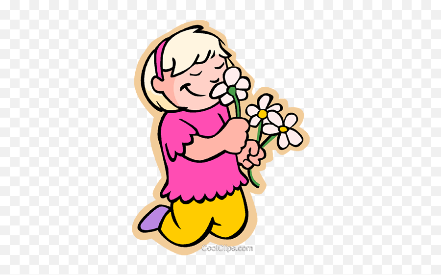 Girl Smelling Flowers Royalty Free - Nose To Smell Clipart Emoji,Smell Clipart