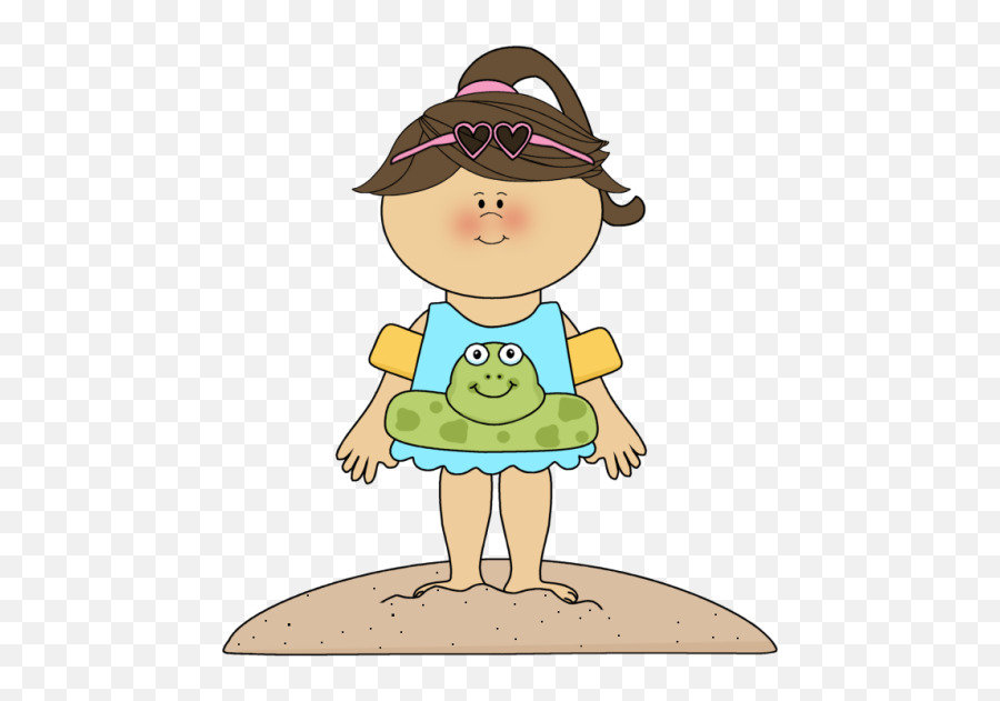 Girl Ready To Swim - Girl At Beach Clip Art Emoji,Beach Clipart
