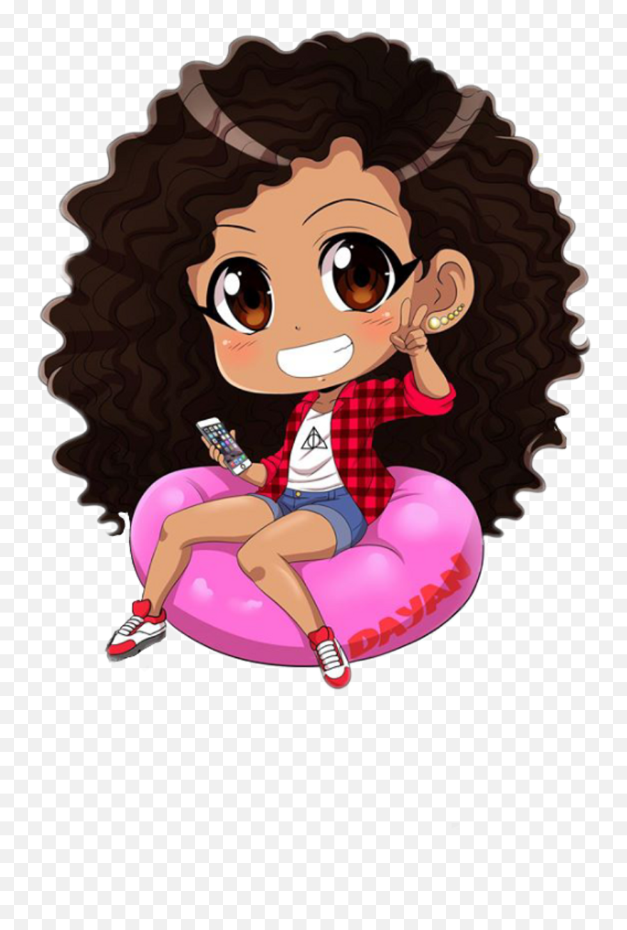 Chibi Curlyhair Curlyhairdontcare Curly Anime - Black Chibi Curly Hair Emoji,Anime Girl Png