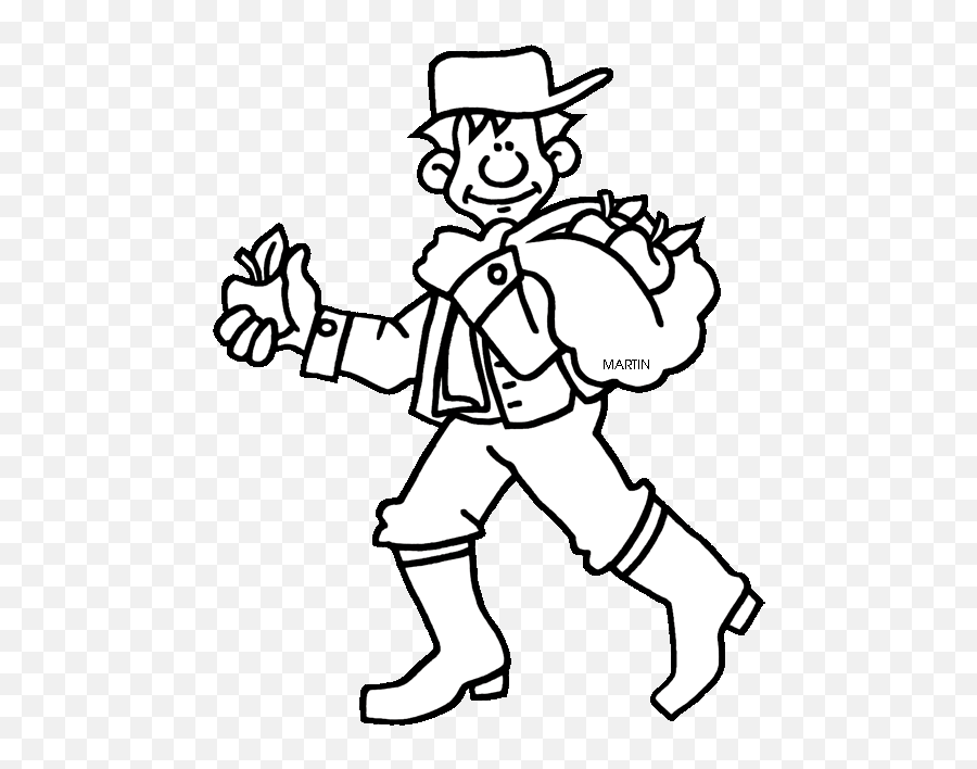 Johnny Appleseed Coloring Page - Clipart Png Johnny Appleseed Clipart Emoji,Johnny Appleseed Clipart