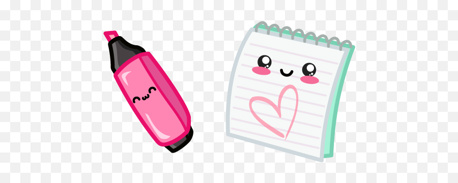 Cute Highlighter Pen And Notebook Emoji,Cute Pencil Clipart