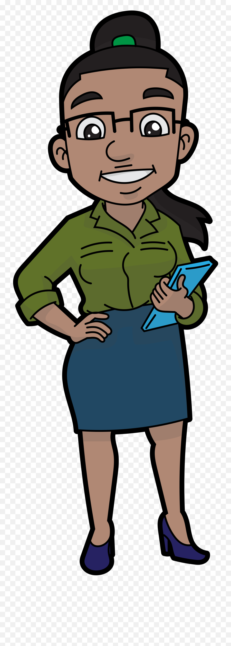 A Smart Black Businesswoman Cartoon - Cartoon Black Woman Standing Around Emoji,Smart Clipart