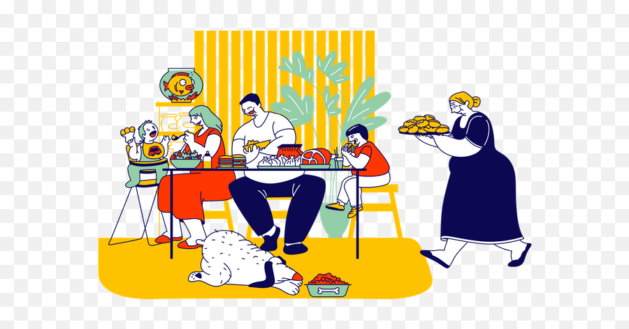 Best Premium Unhealthy Family Eating - Family Having Food Illustration Emoji,People Eating Png