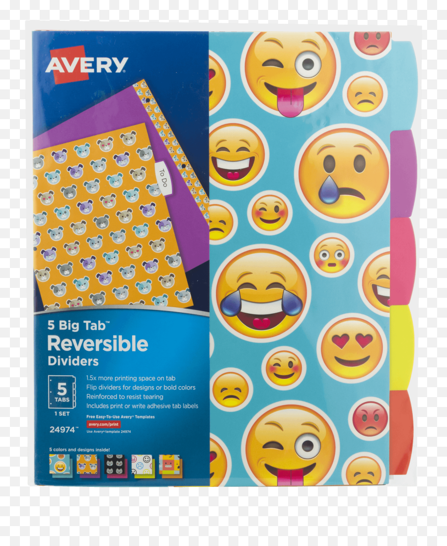 Avery Big Tab Reversible Fashion Dividers Emojis 5 - Tab Set,Avery Transparent Labels