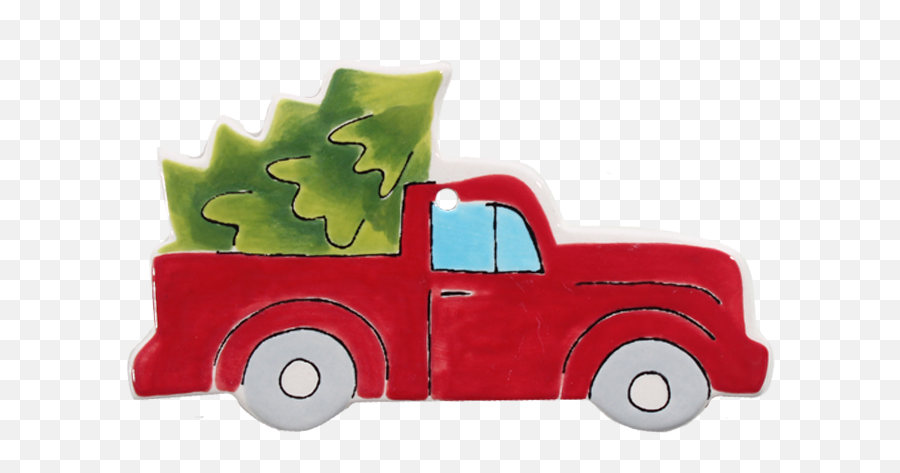 Hand Detailed Vintage Trucktree Party Ornament Emoji,Red Truck With Christmas Tree Clipart